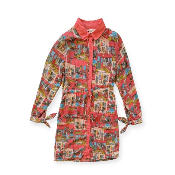 Midcentury Modern Patterned Button Down Shirt Drees - Picture 1 of 7